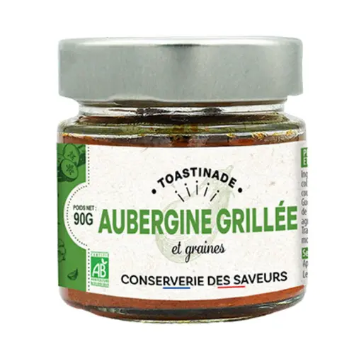 Pour vos projets extérieurs:Toastinade bio aubergine grillée et graines Conserverie Saveurs - 90 g