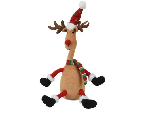Jardin actuel:Peluche Renne animé avec bonnet Père Noël - 14 x 22,9 x 54,6 cm