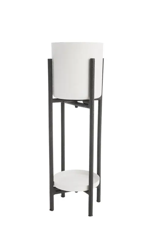 Esprit jardin:Porte plante double rond coloris blanc en métal - 23 x 23 x 72 cm