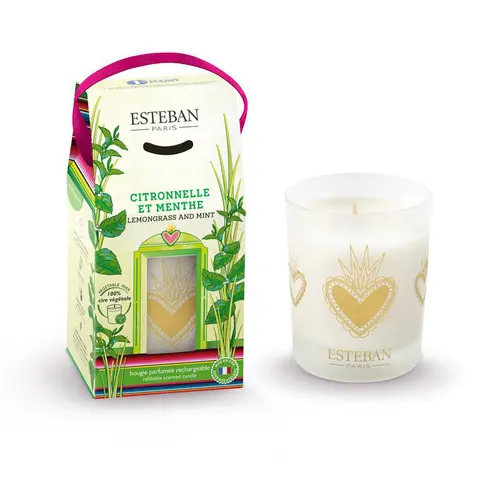 Adapté à votre jardin：Bougie parfumée senteur citronnelle et menthe Esteban - 180 g