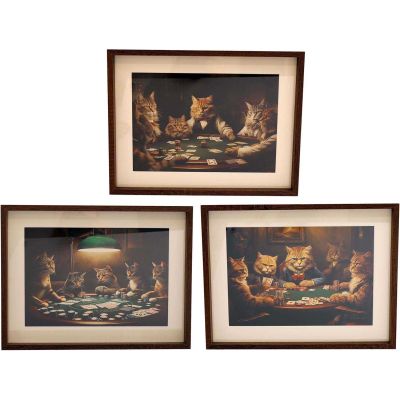 Tableau décoratif Cats poker 30 x 40 cm (Lot de 3)