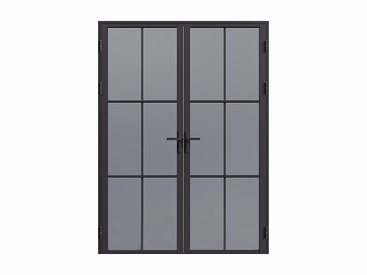 Bloc porte réversible à deux battants en aluminium et verre trempé fumé – 2 x H204 x L83 cm, Noir, SEROTO