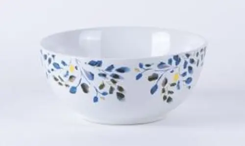 L’esprit jardin：Bol en grès à motif végétal bleu et vert Althéa - Ø 15 cm