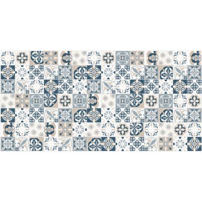 Tapis en vinyle effet carreaux de ciment mosaïque bleu beige (140 x 70 cm)