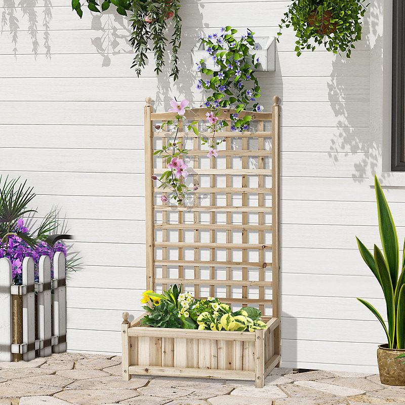 bac à fleurs avec treillis en bois 64 × 28 × 120 cm pour plantes grimpantes jardin terrasse