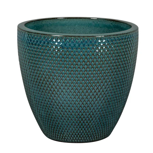 Jardin & extérieur：Pot rond en grès émaillé bleu Passion for Pottery Busan - Ø 23 x H 20,5 cm