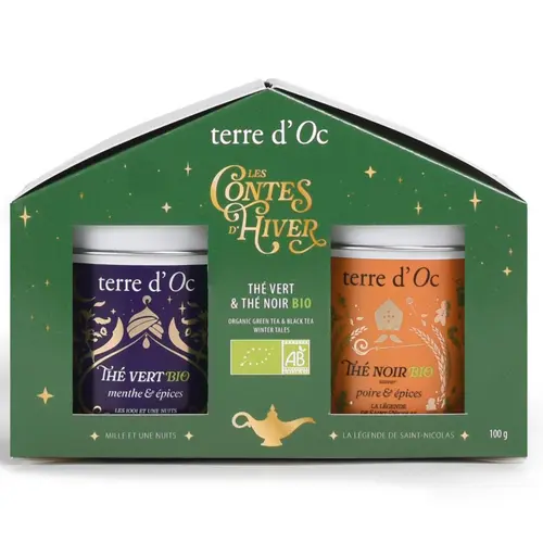 Jardin plaisir:Duo thé vert menthe et thé noir poire épice bio les contes d'hiver Terre d'Oc - 100 g