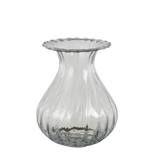 Tendance au jardin:Vase rond en verre transparent strié - Ø 20 x H 25 cm