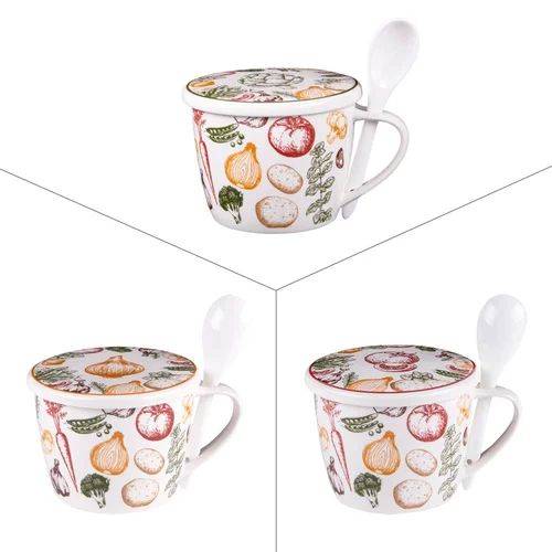 Pour un extérieur à votre image:Bol à soupe en porcelaine avec couvercle et cuillère ANTAN 75 cl - Ø 13,5 cm