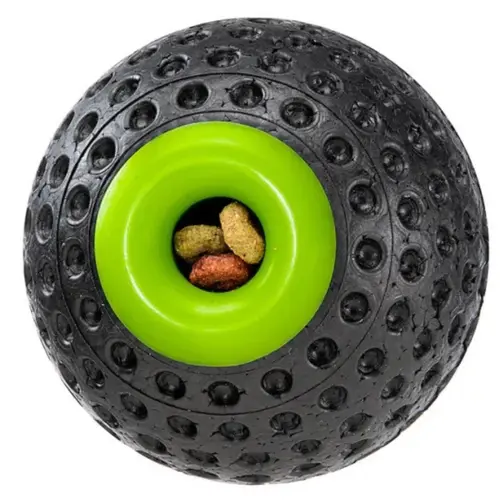 Extérieur pratique：Balle à mâcher pour chien coloris noir et vert distributeur de croquettes ou friandises Ferplast - Taille L Ø 8 cm