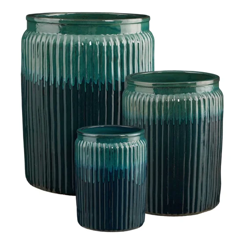 Esprit jardin：Pot rond en céramique coloris vert Edelman Lugano - Ø 39,5 × 55 cm