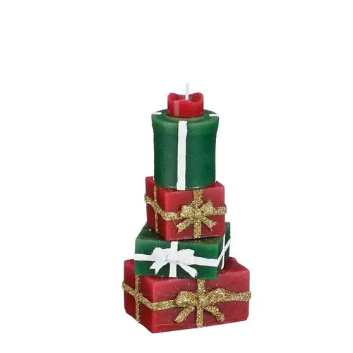 Bien pour le jardin：Bougie verte et rouge forme cadeaux - 6 x 5 x 15 cm