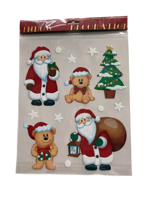 Confort nature：Sticker Joyeux Noël floqué rouge et blanc - 28,5 x 40 cm