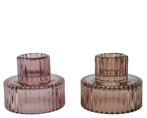 Jardin quotidien：Photophore en verre cannelé coloré - Ø 6,5 x H 5,5 cm