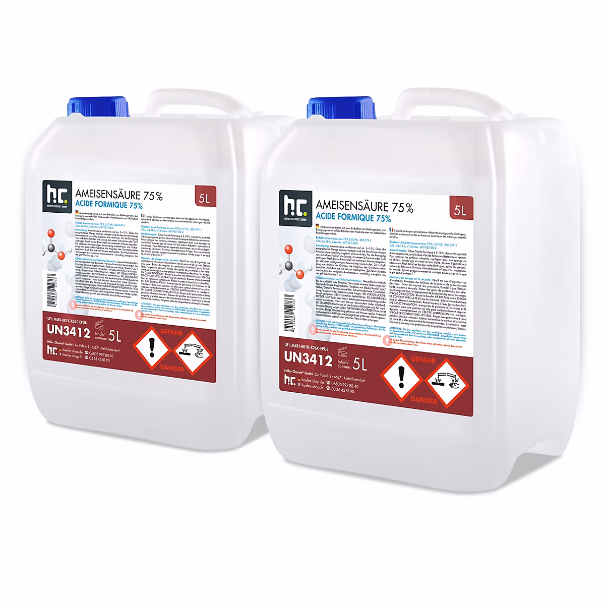 Acide Formique 73 % 2 x 5 L – Puissant Nettoyant Technique Pour Détartrage, Décapage Et Traitement Du Cuir