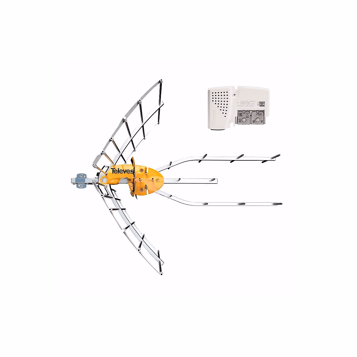 148921 Antenne TV Rateau Terrestre Ellipse UHF (C21 – 48) G 38dBi LTE700 + Alimentation 12V TELEVES