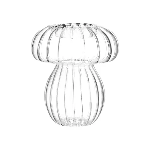Jardin actuel:Bougeoir forme champignon en verre transparent - 12 x 10 cm