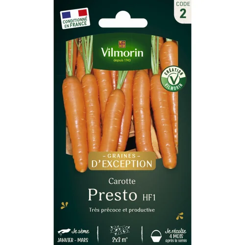 Jardin utile:Sachet de semences potagères graines de carotte Presto HF1 Graines d'Exception