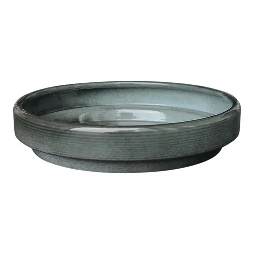 Moderne jardin:Soucoupe ronde en métal recyclé coloris gris océan vif Upcycle Conique - Ø 13,5 x 2,75 cm