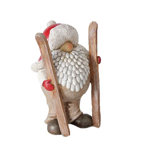 Pour la maison et l’extérieur：Figurine décorative Père Noël ski Roland coloris marron en résine - 12 x 9 x 16 cm