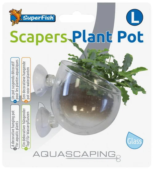 Pour mieux aménager vos extérieurs:Pot à plantes pour aquascaping en verre coloris transparent avec ventouses SuperFish - 9 x 6 cm