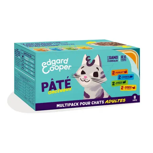 Pour l’univers du jardin：Pâtée pour chat adulte multipack pâtées sans céréales Edgard & Cooper - 8 x 85 g