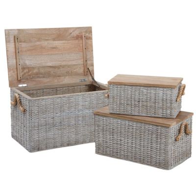 Coffre en poelet blanchi (Lot de 3)