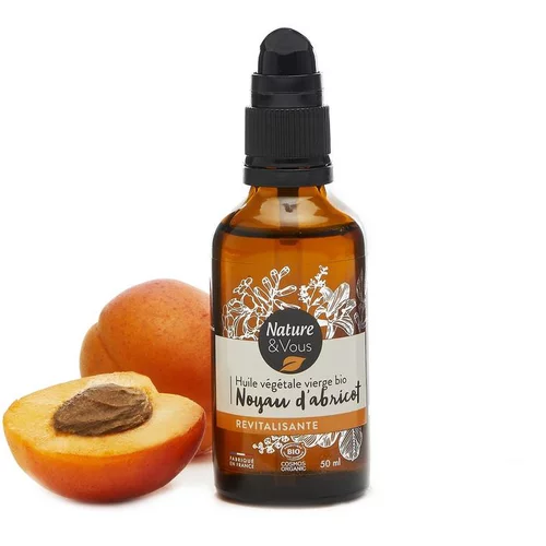 Sélection pour vos extérieurs：Huile végétale vierge bio Noyau d'Abricot Nature & Vous certifiée COSMOS ORGANIC par Cosmécert selon le référentiel COSMOS - 50 ml