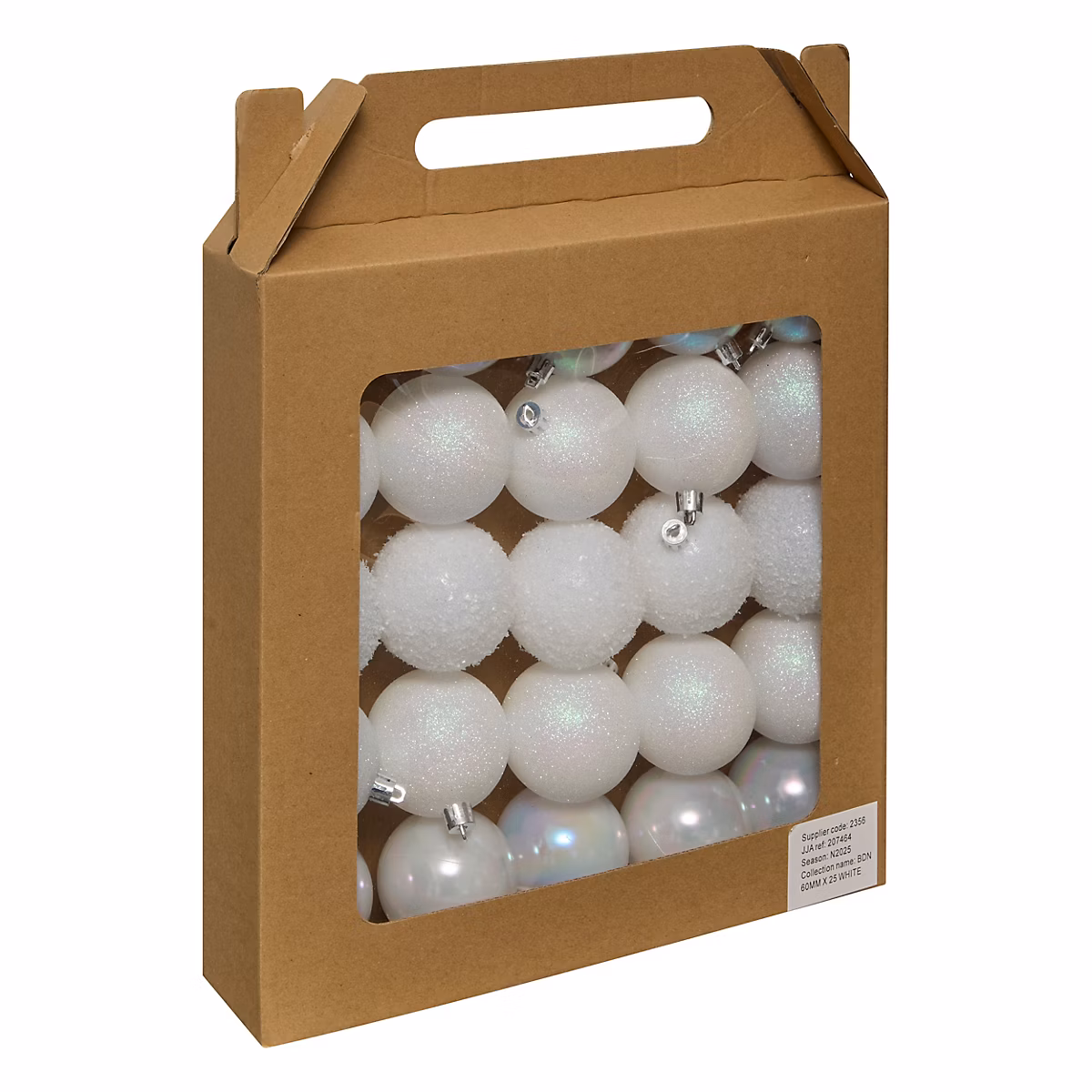Boule de noël blanche effet lisse et relief à paillettes ∅60mm Feeric Light & Christmas – 25 pièces