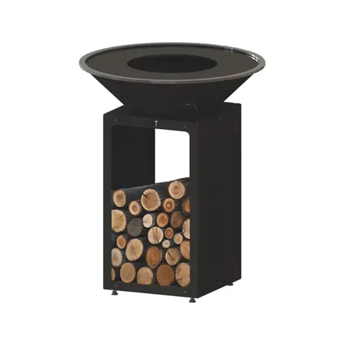 Pour organiser vos extérieurs:Brasero de cuisson coloris noir avec porte-bûches B.B.O 78 Oyat - 78 cm