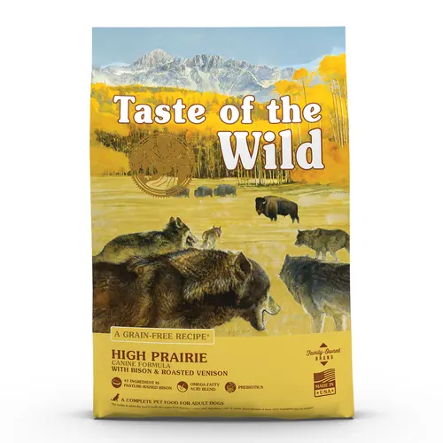 Confort extérieur：Croquettes pour chien adulte sans céréales bison et gibier rôti Taste of the Wild High Prairie - 5,6 kg