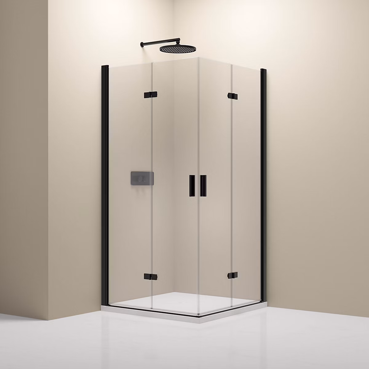 Cabine de douche d'angle en verre – 2 portes pliantes, NT213, 80 × 80 × 195cm, Profilé Noir mat