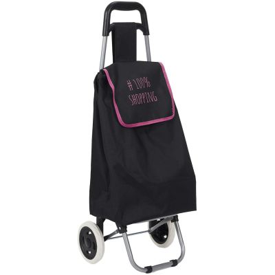 Chariot shopping 2 roues Hashtag (Noir liseré rose )
