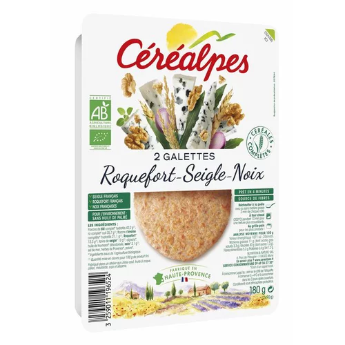 L’esprit jardin:Lot de 2 galettes au roquefort seigle et noix bio Céréalpes - 2 x 90 g