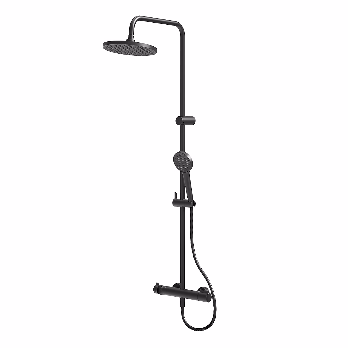 Colonne de douche thermostatique avec pommeau + douchette 1 jet + flexible – noir | GoodHome Maza