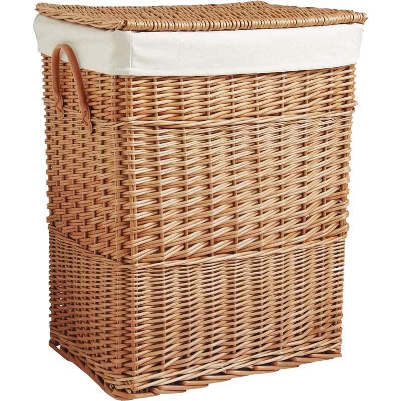 Grand panier à linge en osier doublé (Clair)