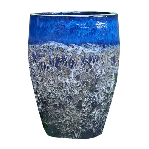 Jardin & idées：Jarre en grès émaillé bleu Decolines Leon - Ø 45 x H 56 cm