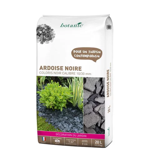 Nature au jardin：Ardoise noire pour jardin de calibre 10 à 30 mm en sac de 20 L
