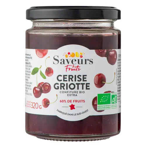 Pour un extérieur bien équipé：Confiture extra de cerise griotte bio Saveurs fruits - 320 g
