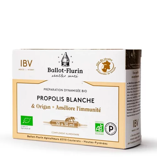 Confort extérieur：Préparation dynamisée bio Propolis Blanche et origan Ballot Flurin - 10 ampoules x 10 ml