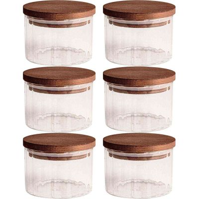 Ensemble pots en verre avec couvercle bois (6 pots ronds - Liny)