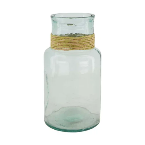 Pour vos espaces:Vase en verre recyclé vert transparent et raphia - Ø 15 x 28 cm