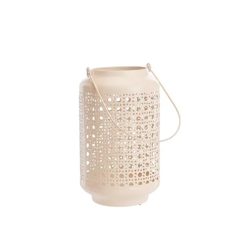 Accessoire extérieur：Lanterne en métal émaillé imitation cannage rose - Ø 15 x H 25 cm