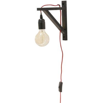 Lampe murale équerre en bois noir (Fil rouge)