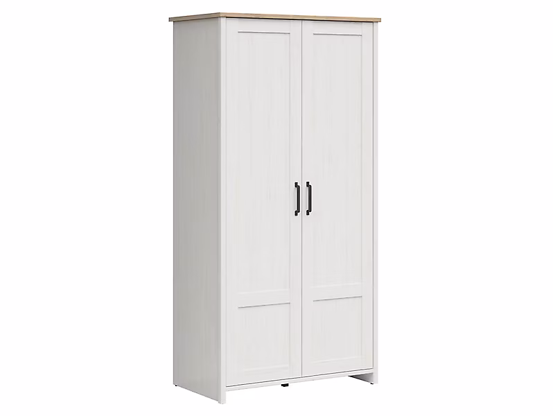 Armoire Placard à deux portes – coloris Blanc pin andersen/Chêne clair, Longueur 101,5 x Profondeur 57 x Hauteur 200,5 cm