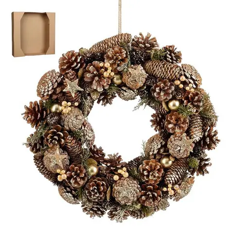 Solution utile：Couronne sapin et pommes de pin dorée Brant - Ø 45 x H 9 cm