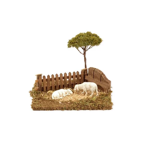 Jardin en extérieur：Barrière avec arbre et brebis Bertoni - 16 x 14 x 14 cm