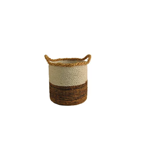 Pour vos moments au jardin：Panier en bananier blanc naturel H 31 x ? 34 cm