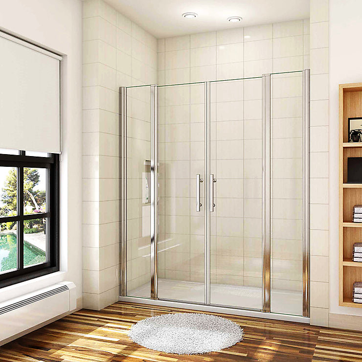 Aica Porte De Douche Battante 180 × 197cm Porte Battante Avec 2 éléments Fixes En 6mm Verre Anticalcaire