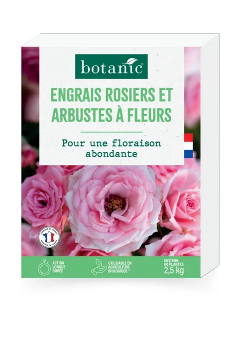 Pratique extérieur：Engrais rosiers et arbustes à fleurs en boîte botanic® - 2,5 kg